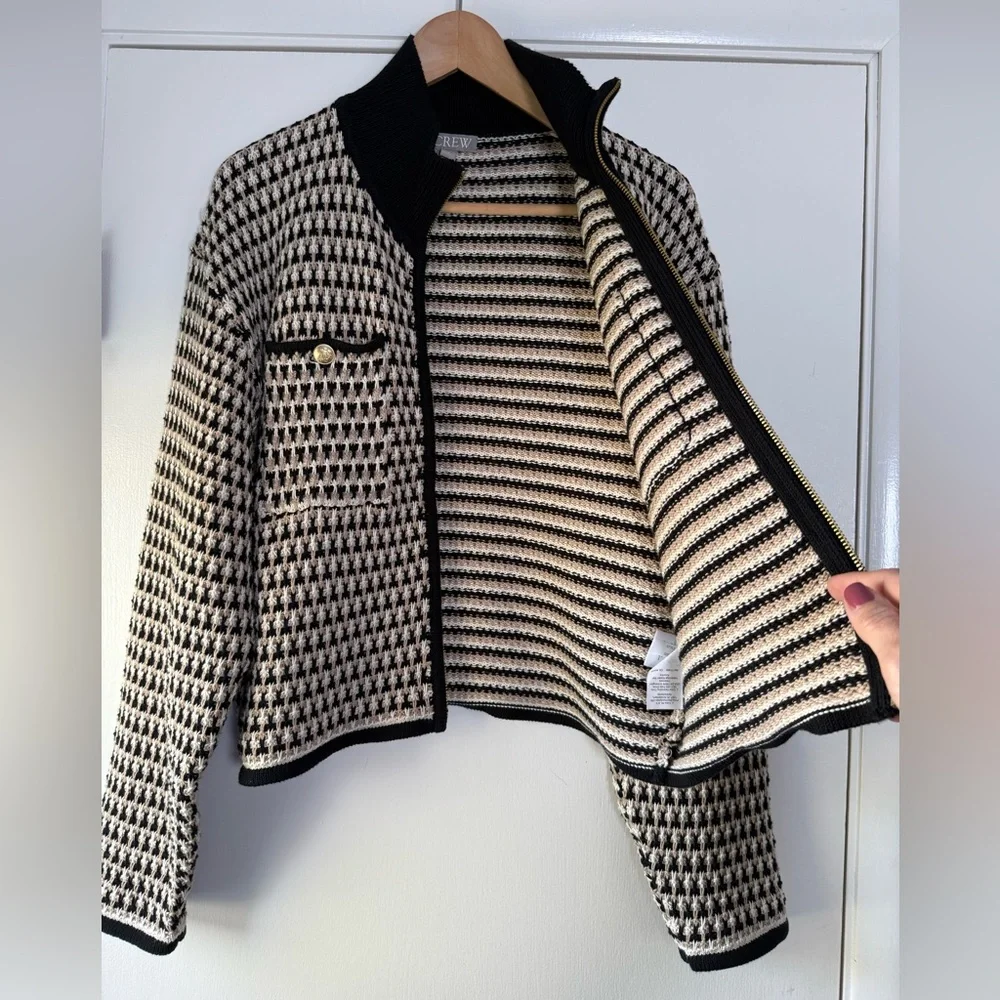J. Crew Jacquard Sweater Jacket Knit Blazer Metallic Neutral Chic Polished Soft